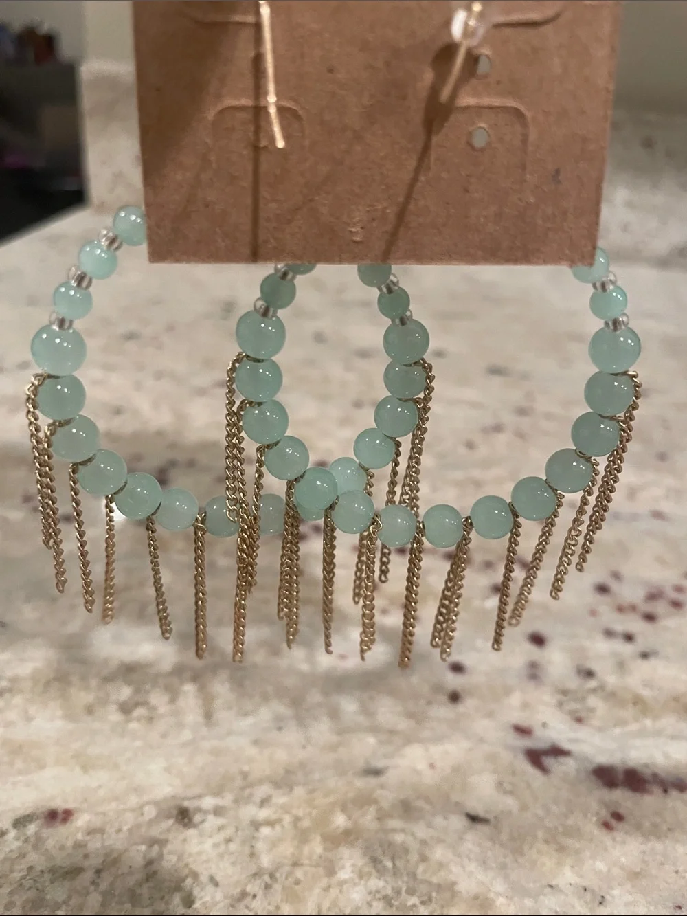Mint Green Glass Bead Hoops with fringe